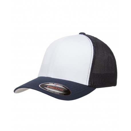 6511W Yupoong 6511W Flexfit Trucker Mesh With White Front Panels Cap NAVY/WHT/NVY