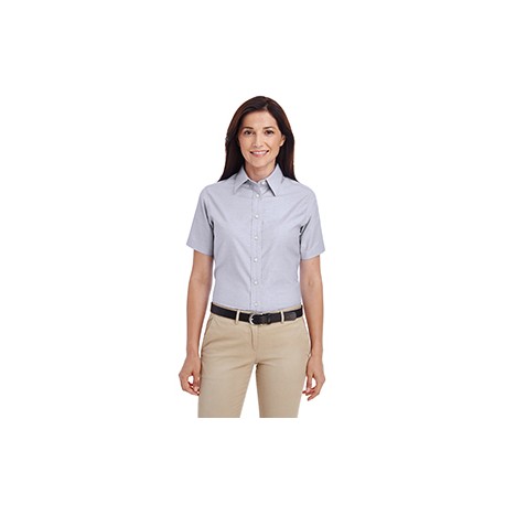 M600SW Harriton M600SW Ladies' Short-Sleeve Oxford With Stain-Release OXFORD GREY