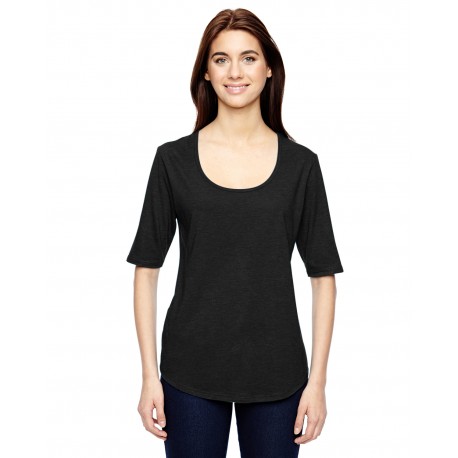 6756L Anvil 6756L Ladies' Triblend Deep Scoop 1/2-Sleeve T-Shirt BLACK