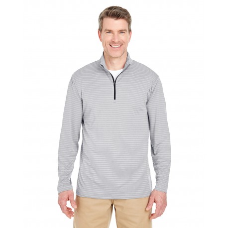 8235 UltraClub 8235 Adult Striped Quarter-Zip Pullover SILVER