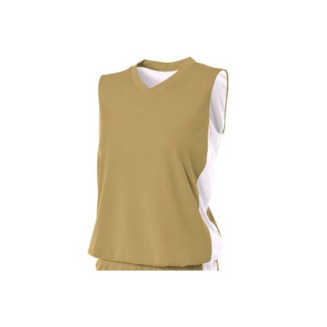 NW2320 A4 NW2320 Ladies' Reversible Moisture Management Muscle Shirt VEGAS GOLD/WHT