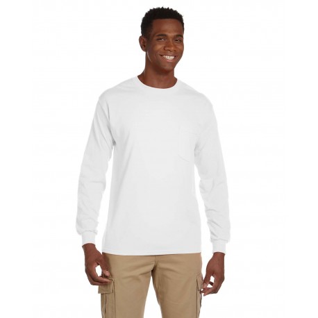 G241 Gildan G241 Adult Ultra Cotton Long-Sleeve Pocket T-Shirt WHITE