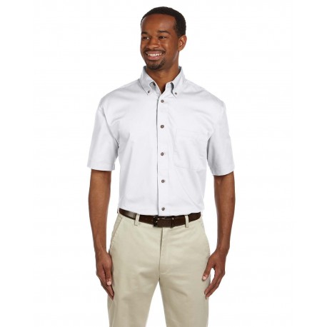 M500S Harriton M500S Men's Easy Blend Short-Sleeve Twill Shirt With Stain-Release WHITE