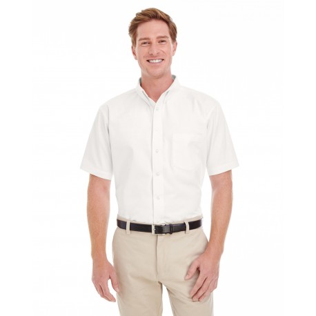 M582 Harriton M582 Men's Foundation 100% Cotton Short-Sleeve Twill Shirt With Teflon WHITE