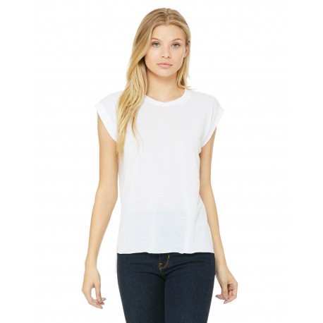 8804 Bella + Canvas 8804 Ladies' Flowy Muscle T-Shirt With Rolled Cuff WHITE