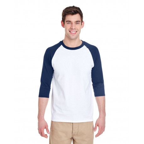 G570 Gildan G570 Adult Heavy Cotton 3/4-Raglan Sleeve T-Shirt WHITE/NAVY