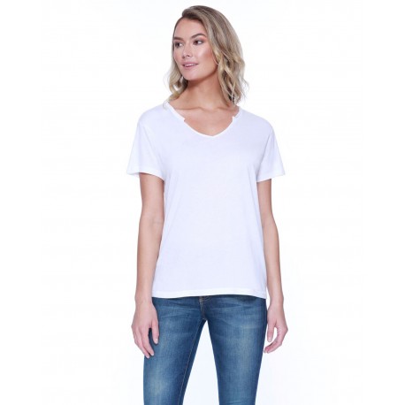 ST1823 StarTee ST1823 Ladies' Cotton/Modal Open V-Neck T-Shirt WHITE