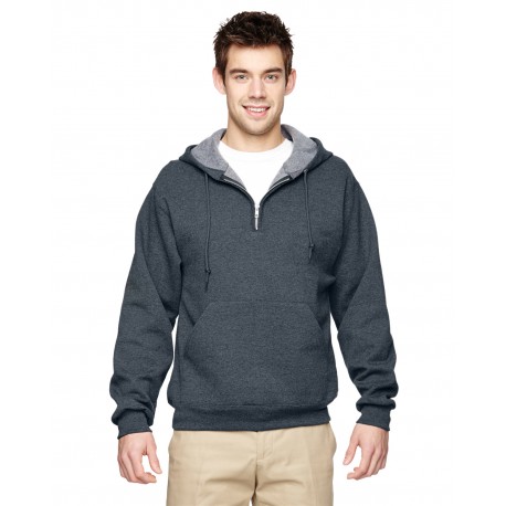 994MR Jerzees 994MR Adult Nublend Fleece Quarter-Zip Pullover Hooded Sweatshirt BLACK HEATHER
