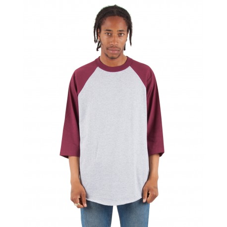 SHRAG Shaka Wear SHRAG Adult 6 Oz., 3/4-Sleeve Raglan T-Shirt HTHR GRY/ BRGNDY