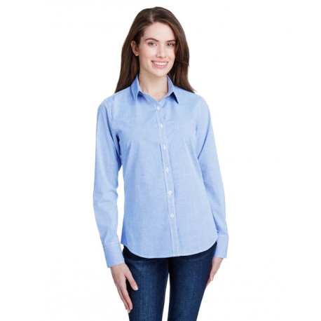 RP320 Artisan Collection by Reprime RP320 Ladies' Microcheck Gingham Long-Sleeve Cotton Shirt LT BLUE/ WHITE