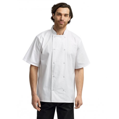 RP664 Artisan Collection by Reprime RP664 Unisex Studded Front Short-Sleeve Chefs Coat WHITE
